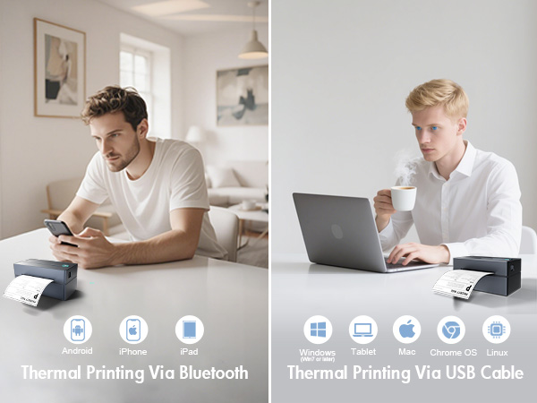 NULLTONEX Bluetooth Thermal Shipping Label Printer Phone/Computer/MAC System Connection Method