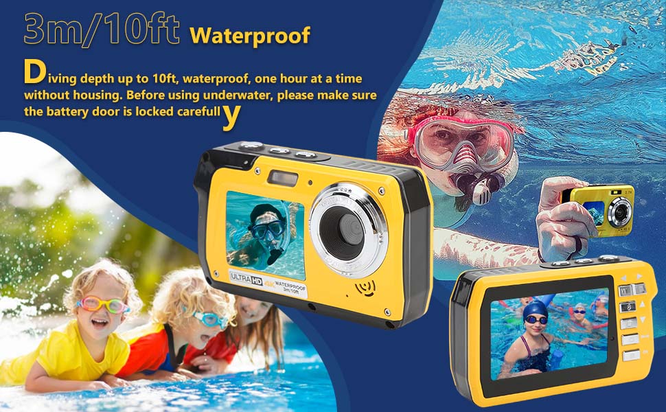 Waterproof Digital Camera, 10ft Underwater Cameras Full HD 4K 56MP