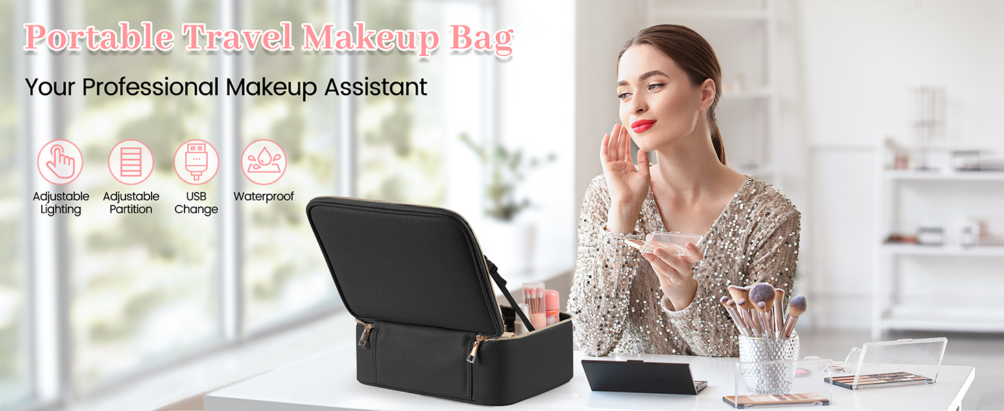 Travel Makeup Bag With LED Mirror