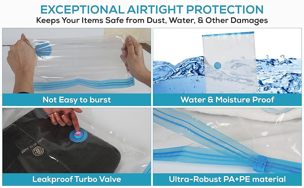 Vacuum Storage Bags with Hand Pump - Space Saver Vacuum Seal Bags for Clothing