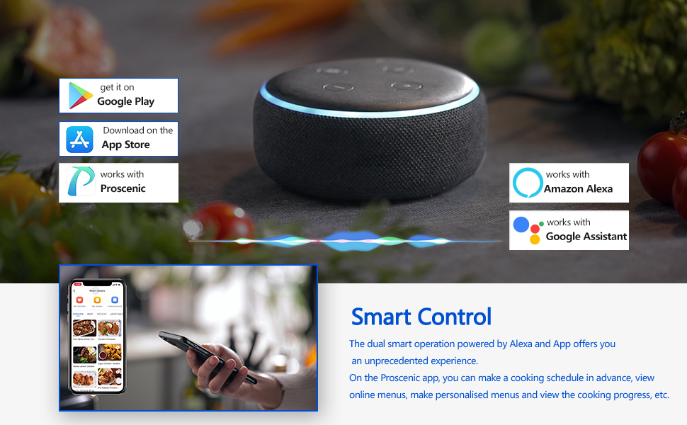 Proscenic T22 Air Fryer With 13 Presets & Shake Reminder, Oil Free Air Fryer 5L, Low-Noise, Compatible With APP & Alexa, 100+ Online Recipes, LED Touch Screen, Non-Stick Basket, 1700W 16 Air Fryer