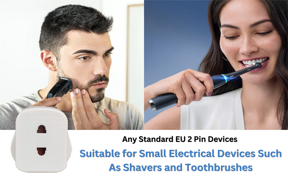 Aspect Shaver Plug Adapter UK 2 Pack 2 Pin to 3 Pin EU to UK Plug