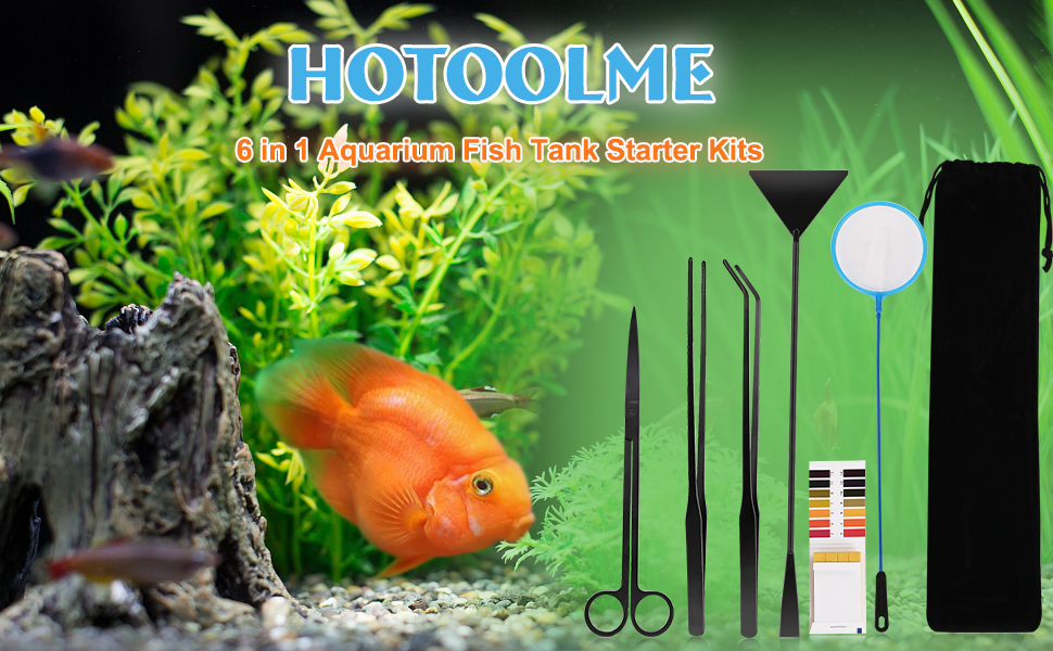 HOTOOLME Aquarium Fish Tank Starter Kits 6 in 1 Stainless Steel Fish