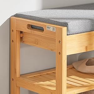 SoBuy FSR49-N Schuhbank Mit Sitzkissen Und Schublade Sitzbank Garderobenbank Schuhregal Bambus BHT Ca.: 55x46x30cm 13 1