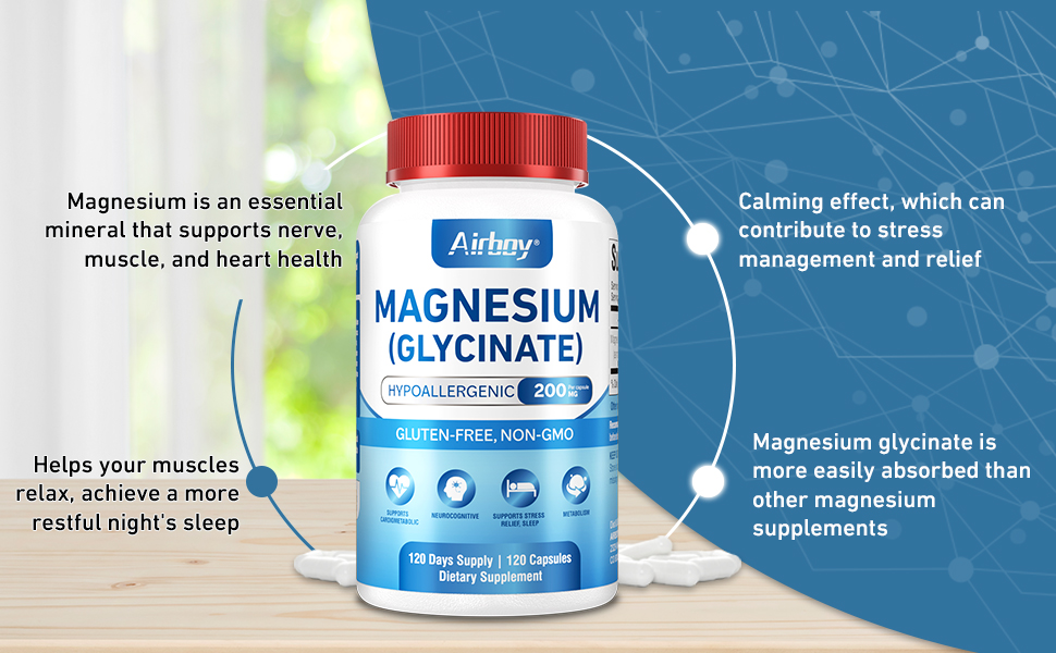 Amazon.com: Airboy Magnesium Glycinate 200 mg, Best Magnesium Glycinate - Best Magnesium Glycinate Powder For Sleep