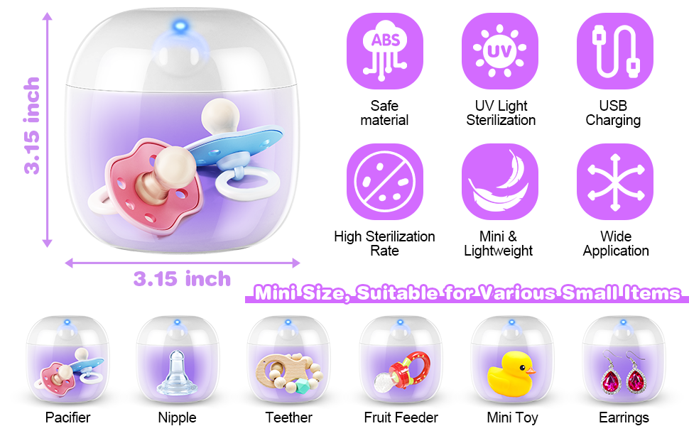 Portable Pacifier Sterilizer, Mini UV Light Sterilizer, 99.