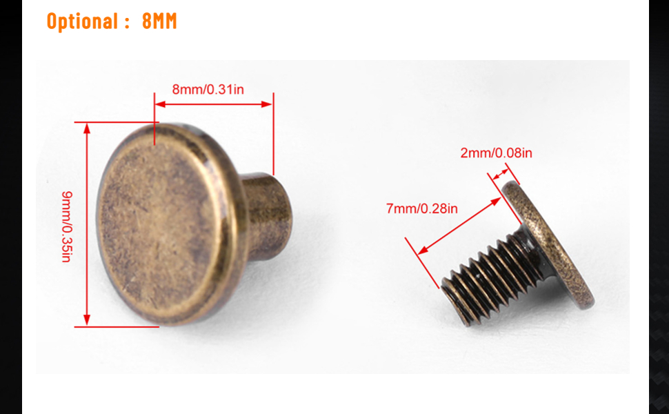Pack of 20 Sets Brass Flat Head Button Stud, Bronze Leathercraft Screws