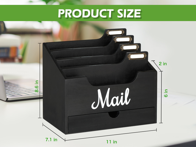 Desktop Mail Organizer with 4 Large Compartments and