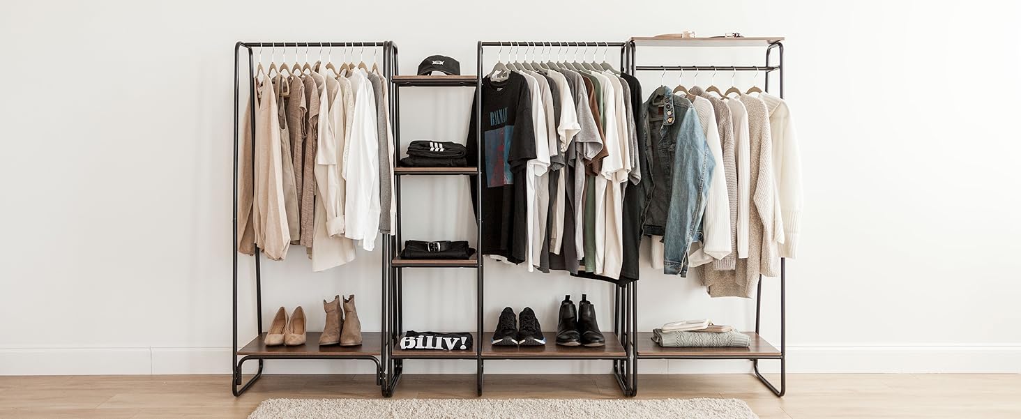 IRIS USA Garment Rack with Wooden Shelf, Clothes Racks for