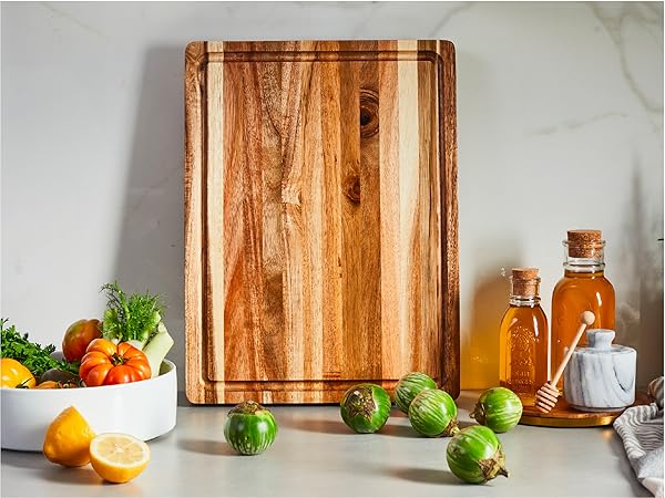 Acacia is soft enough to protect your knife's blade, hard enough to last for years.