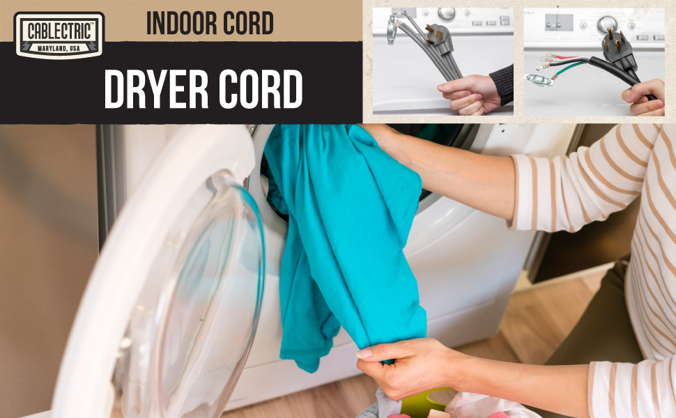 Cablectric 10 Foot Dryer Cord Black 4 Prong Extension Cord, 10/4 SRDT, 30 Amp