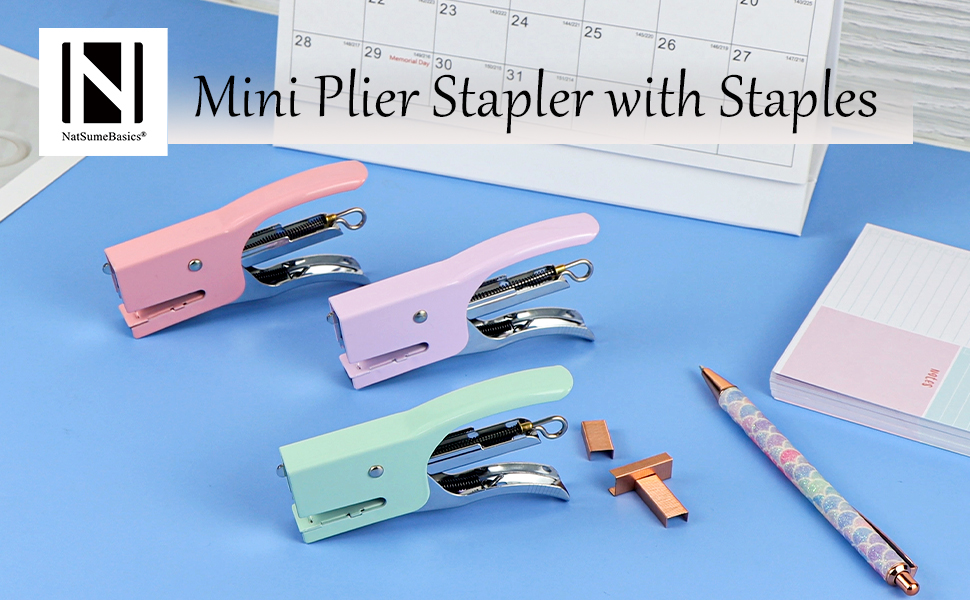 NatSumeBasics Pink Plier Stapler with 10 Staples Set