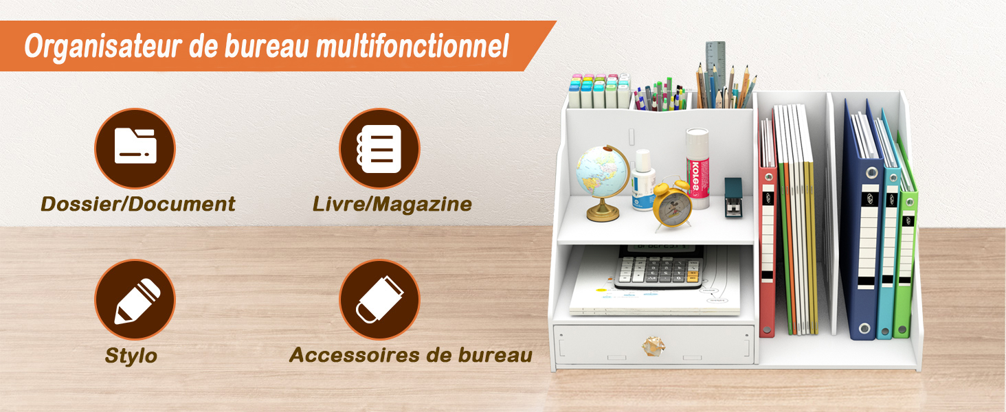 Rangement de Bureau et Tiroir,Organisateur de,Papeterie,Multifonctionnel,bureau blanc avec tiroir