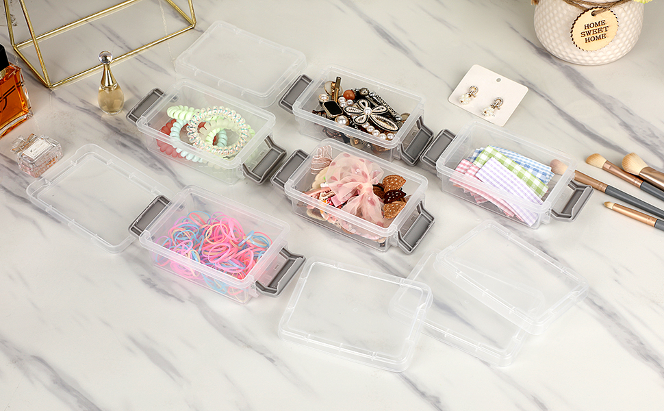 BSTKEY 12 Pcs Plastic Small Storage Containers with Lids, Clear Mini