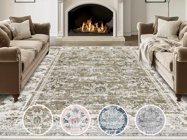 高級布団５点セット【ベージュ フラワーパターン、アンテイーク Amazon.com: jinchan Vintage Floral 5x7 Area Rugs for Bedroom