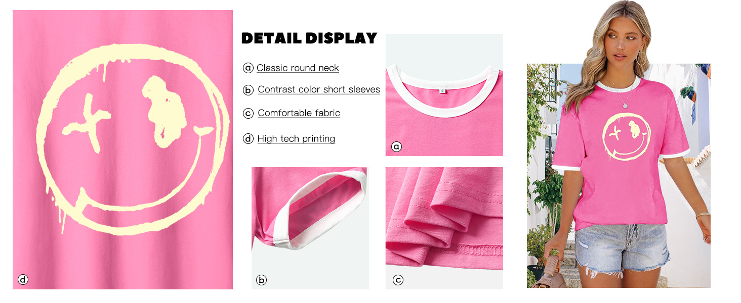 WIEIYM Women's T-Shirts Crew Neck Short Sleeve Ladies T Shirts Casual Summer Tops Smile Face Printed Tee Shirts Blouse S-XXL 12 women's t-shirts