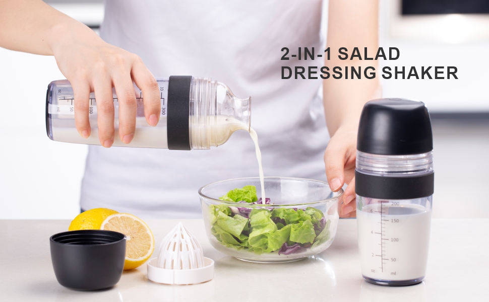 KITCHENDAO 2 in 1 Salad Dressing Shaker Container with