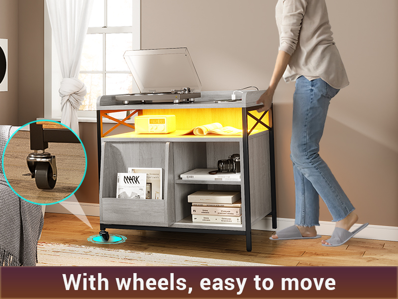 BTHFST End Table with LED Lights and Charging Station,LED