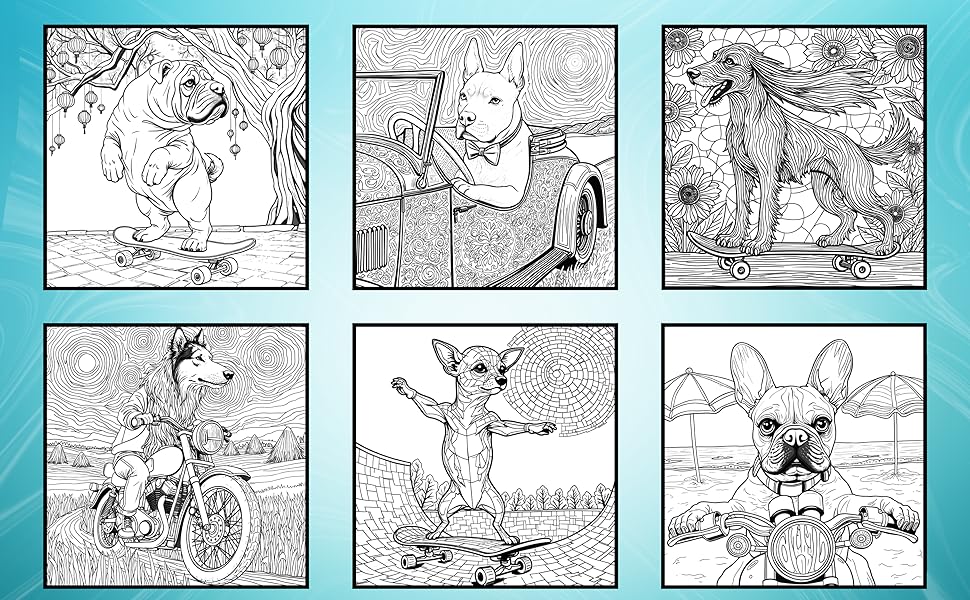 Dogs Go Wild on Wheels Coloring Book available on Amazon