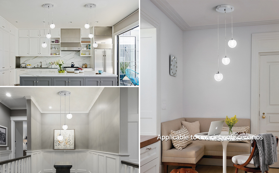 Chromed Crystal Pendant Lights 5000k Daylight White,3Light Mini Led