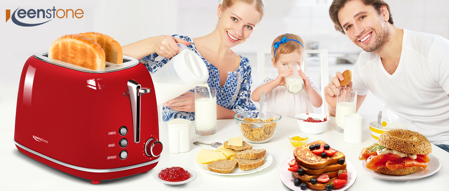 Toaster 2 Slice Stainless Steel Toaster Retro with 6 Bread