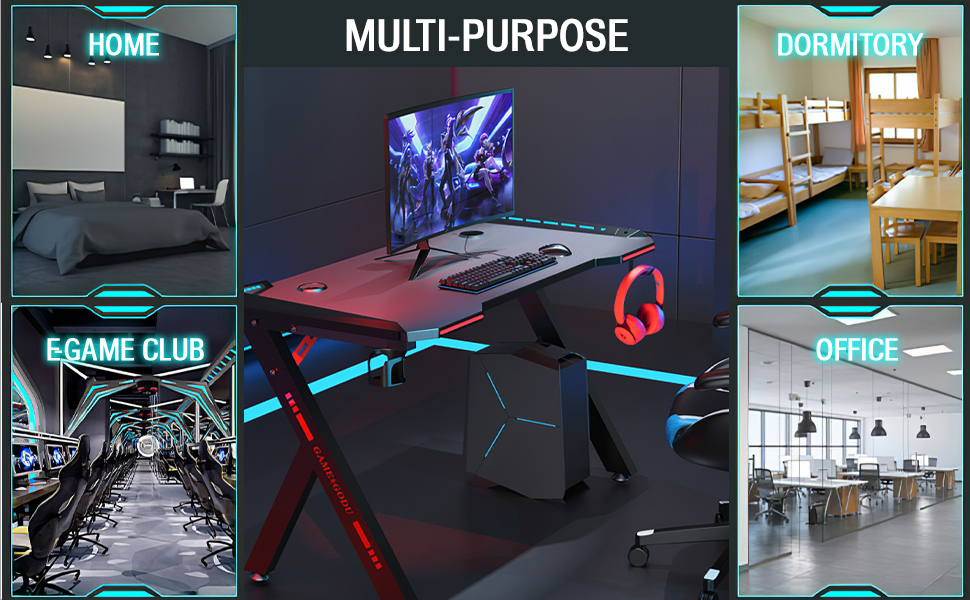 SK Depot™ Gaming Desk with RGB LED Lights,55” YShape Computer Desk