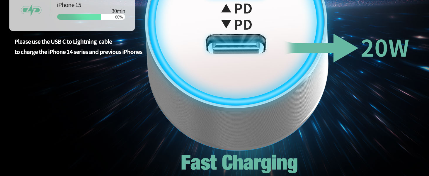 15 plus 20W USB C Car Charger Adapter Fast Charge galaxy a54 5g gray color car charger