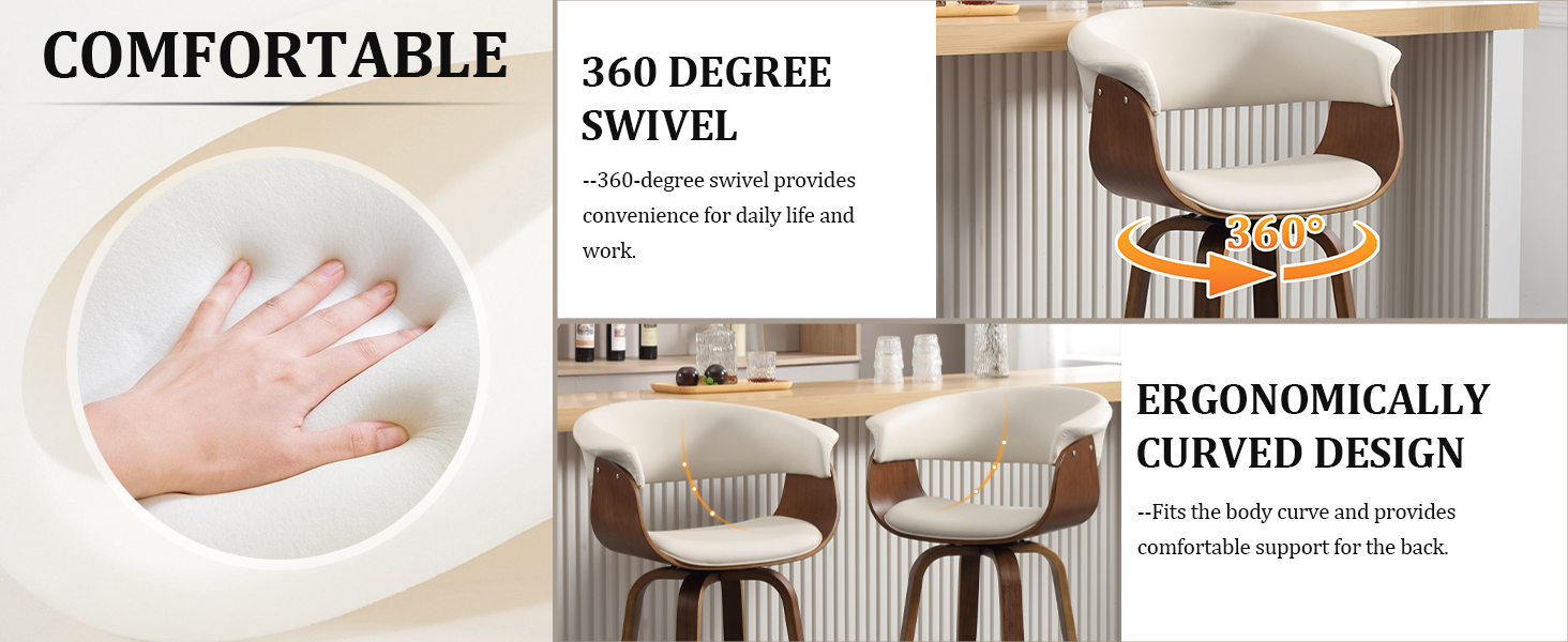 WOOW DEPOT Swivel Counter Height Bar Stools with Back, 26