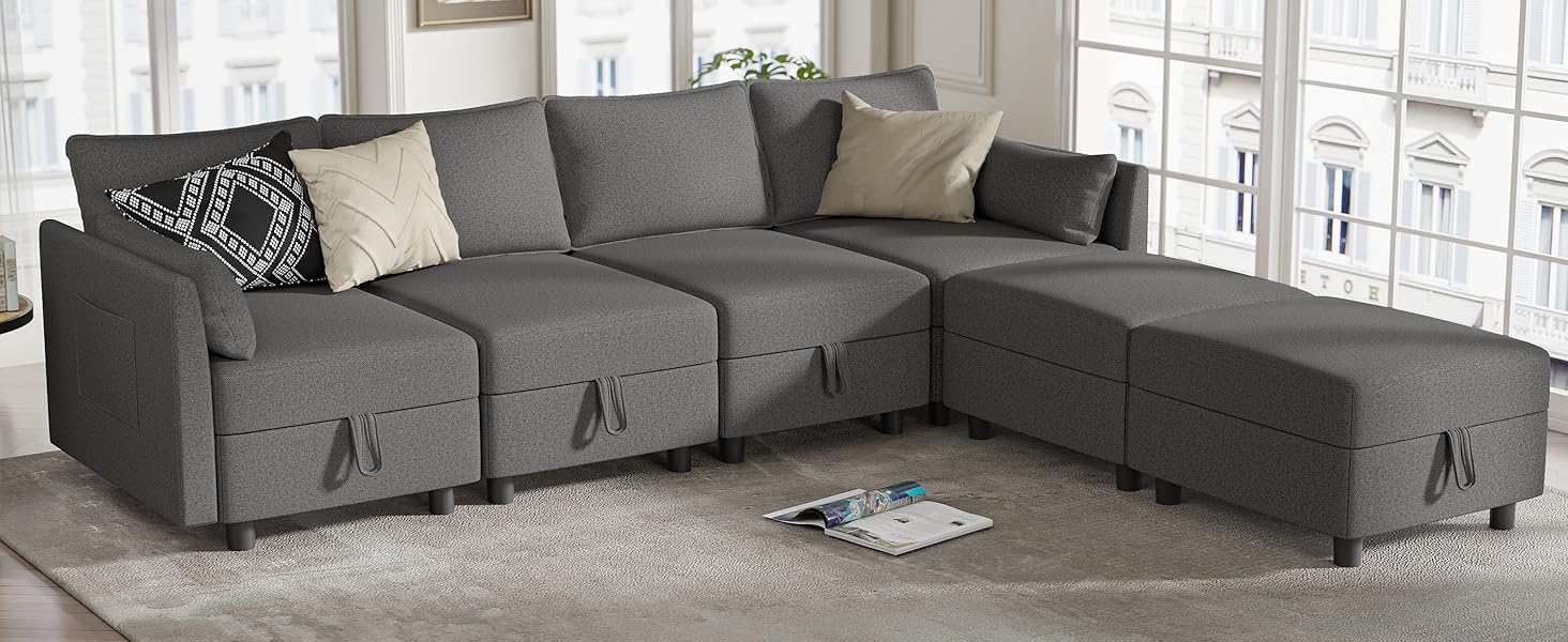 SEJOV Modular Sectional Sofa, U Shaped Couch with Storage