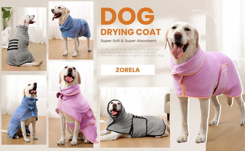 Zorela Dog Drying Coat, Super Soft Coral Fleece Dog Drying Towel Robe, Fast Drying Microfiber Towel Robes Dressing Gown Bathrobe for Dogs After Bath, Swim, Beach, Wet Walk 9 1