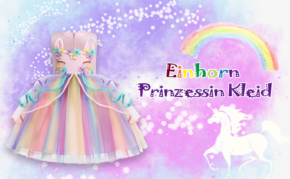 Emin Robe de princesse licorne pour fille - Costume de princesse avec  accessoires - Robe d'anniversaire - Halloween - Carnaval - Représentation -  Robe