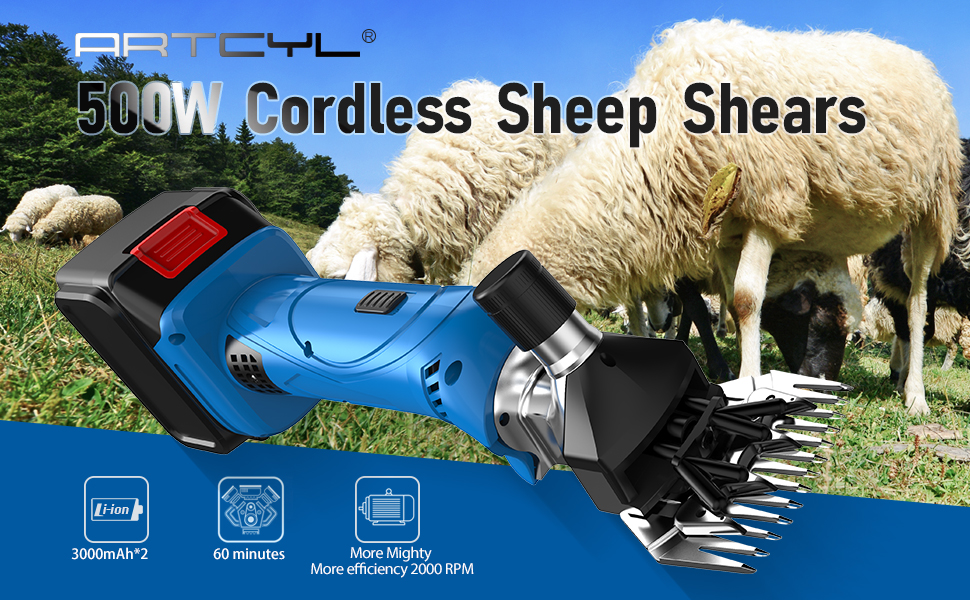 ARTCYL 500W Cordless Sheep Shears, 21V Rechargeable Electric Professional Sheep
