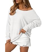 EVALESS Women's Soft Long Sleeve Blouses Crewneck Pullover Tops Business Casual Batwing Knitted O...