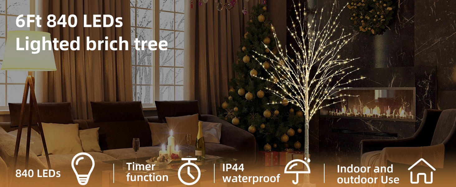 IJG 6FT Lighted Birch Tree 840 LEDs Warm White Lights with