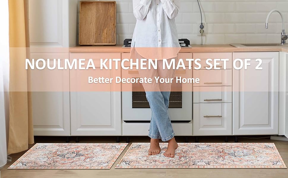 Boho Kitchen Rug Mat Sets of 2, Country Rustic Farmhouse