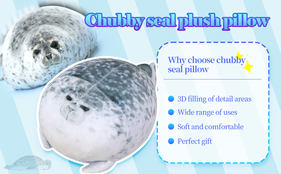 Chubby Blob Seal Pillow,Stuffed Cotton Plush Animal Toy,Hugginchesg