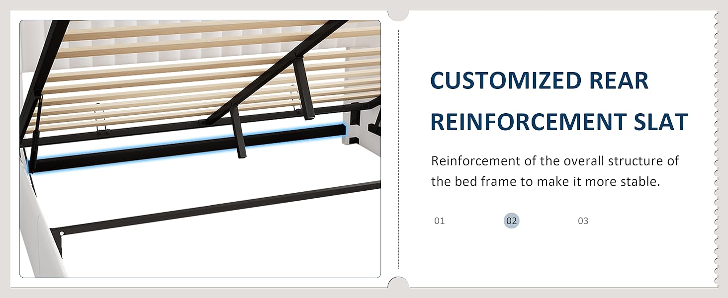 Platform bed frame rear reinforcement slat