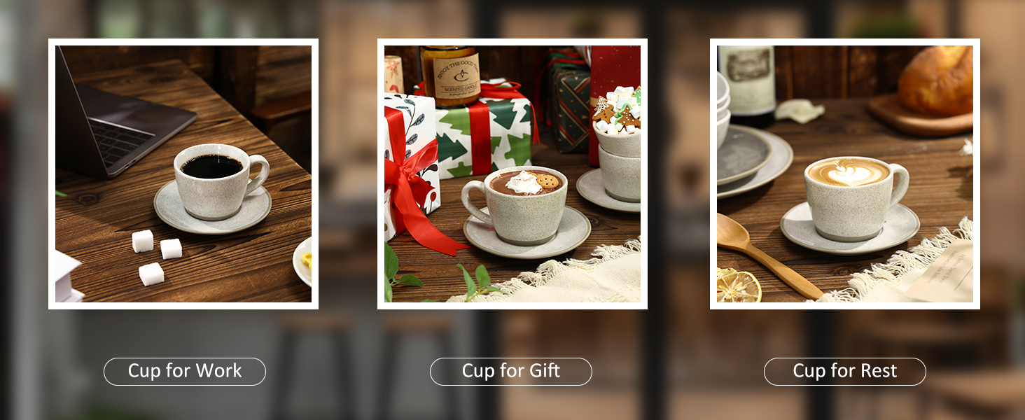 Yedio Ceramic 6 oz Espresso Coffee Cups with Saucers