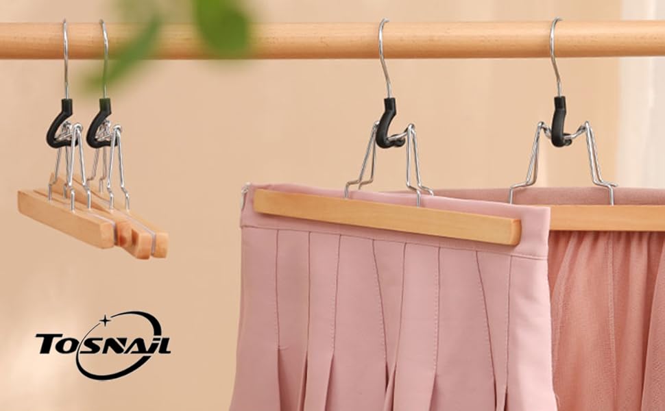 Tosnail 12 Pack Wooden Skirt Pants Clothes Hangers with 360° Swivel Hook, Non Slip
