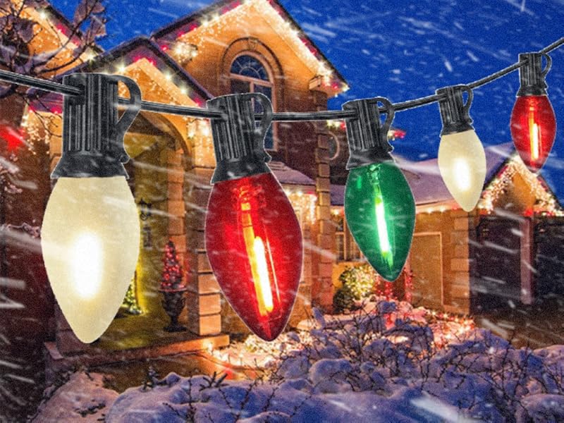 25FT Red Green White Christmas Lights,Multicolor LED C7 Christmas