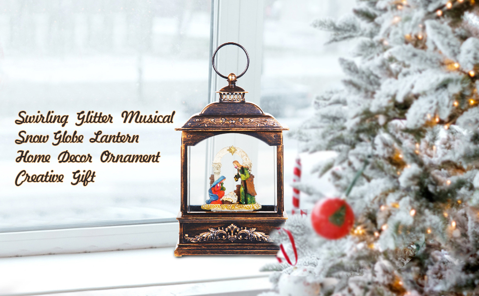 iLitLuk Water Filled Swirling Glitter Musical Lantern Nativity Scene