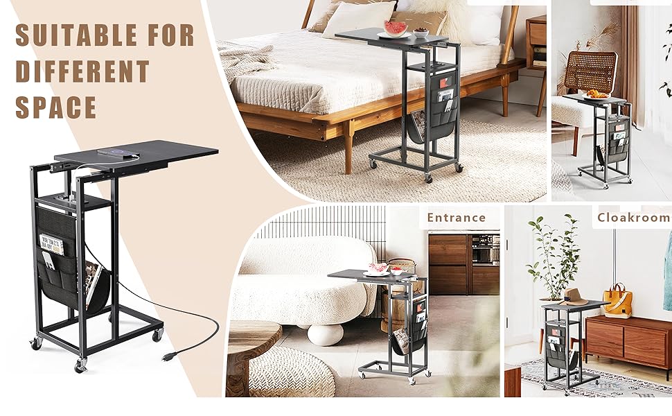 Colima C Shaped Slide Cover End Table with Charging Station