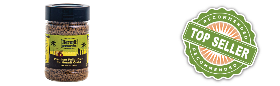 Image of hermit pellets next to the jar of pellets