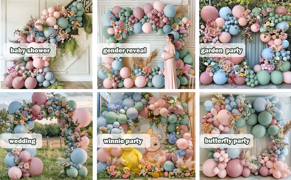 pink blue green balloon garland light pink blue balloons double stuffed balloon garland