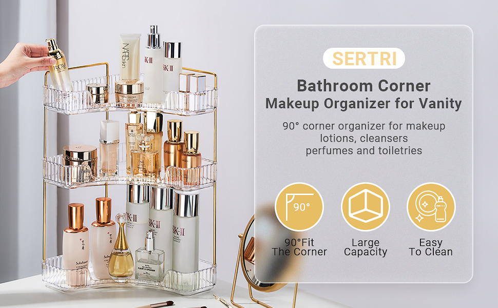 SERTRI Makeup Organizers, 3 Tier Corner Bathroom Counter