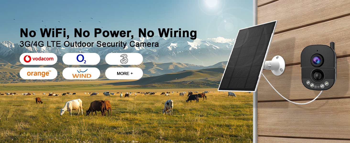 HXVIEW 3G/4G LTE No WiFi Security Camera with SIM Card, 3MP Solar