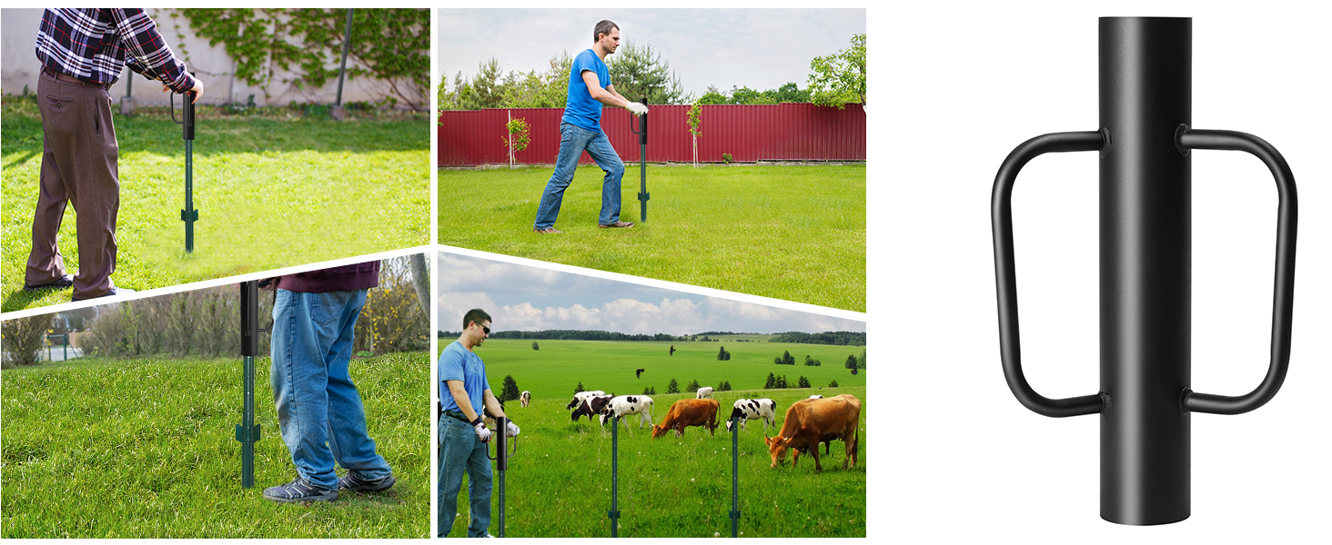 Nrspp Black Fence Post Driver，16.5 Inch T Post Driver,Hand Post Pounder