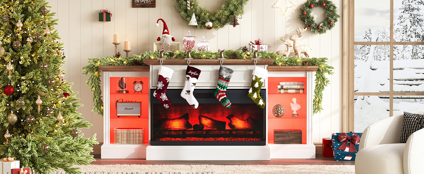 LUXOAK 70" Fireplace TV Stand with 36" 3Sided Glass