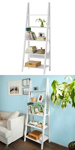 SoBuy 4-Tiers Ladder Storage Display Shelf Bookcase With Drawer And Shelves,FRG116-W 18 FRG61-W