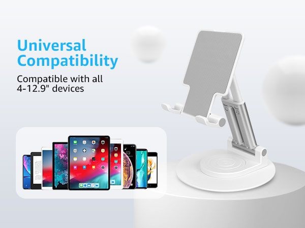 Dyazo Foldable Tablet Stand | Holder Compatible for Desk Compatible for Samsung Galaxy Tabs, iPad All Other Tablets Up to 12.9 inch with 360 Degree Rotation (White)